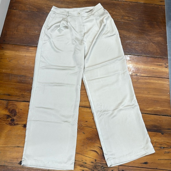 12th Tribe Satin Cream Trouser Pants high waisted size large - Picture 1 of 7